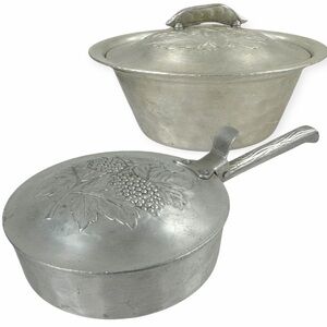 Vintage Everlast Hand Forged Aluminum Pea Vine Casserole & Grape Silent Butler